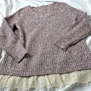 Soft Surroundings Women's Size Medium Knit Sweater Of Lace Trim Bottom V Neck